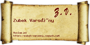 Zubek Varsány névjegykártya